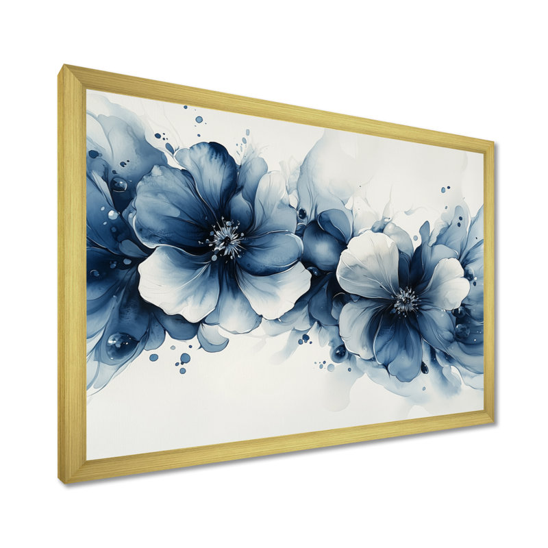 Turquoise, velours, marguerites, débit de fleurs II - marguerites, art mural, H 30 po x l 40 po, Cadre simple, Doré