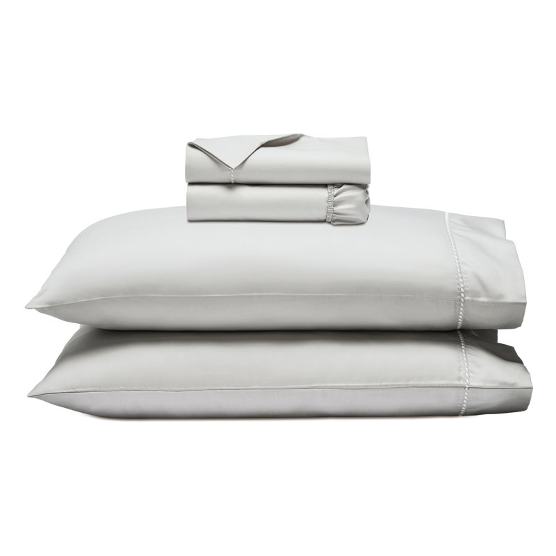 Imperia Cotton Blend 600 Thread Count Dash Stitch Embroidered Hem Deep Pocket Sheet Set, Queen 4pc Set, Platinum