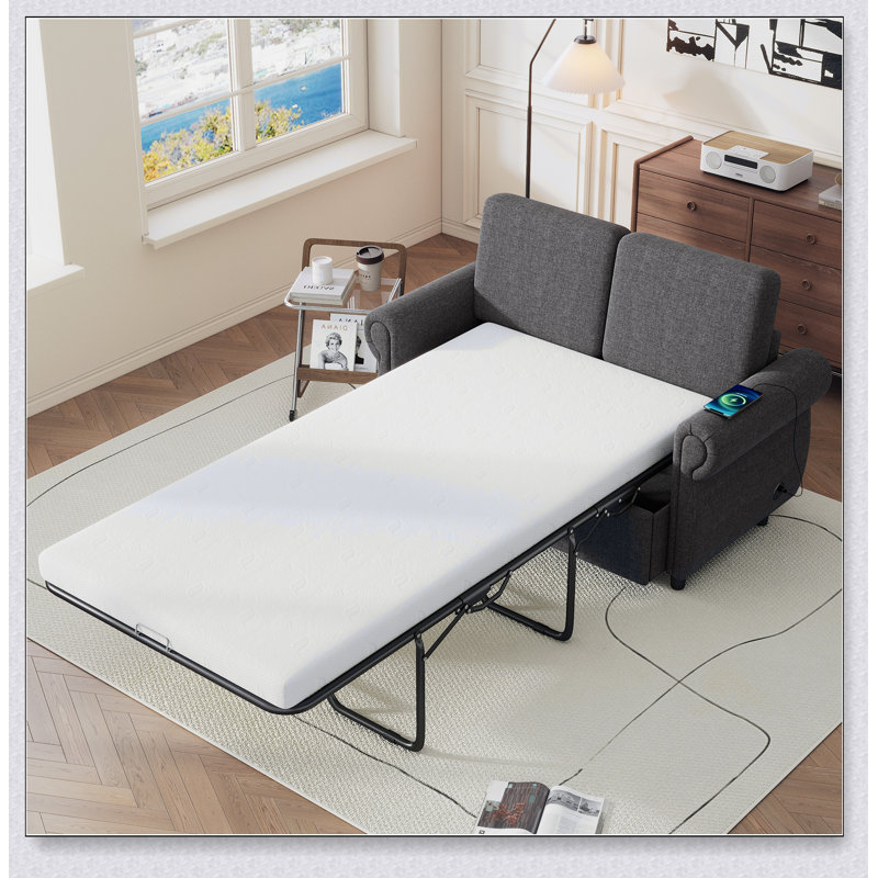 Canapé-lit compact en mousse à mémoire de forme avec structure en acier robuste et tissu en lin respirant pour plus de confort et de durabilité