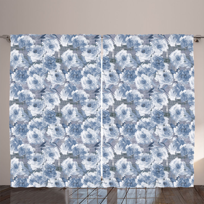 Rustikaler Vorhang, Moderne Blumen Grunge Druck, Blumig, Blau grau Ceil Blau