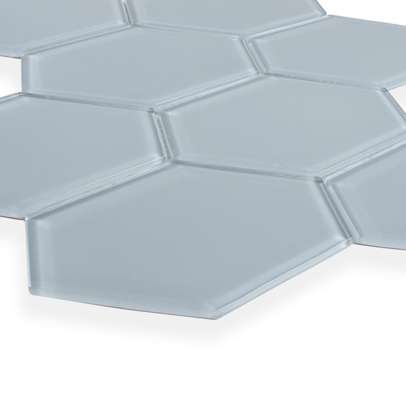 Long Hex 10.60in.x11 in. Glass Mosaic Tile, Aqua Blue Gloss