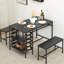 Dining Table Set For 4, Kitchen Table Set For 4 With 2 Benches, Rectangular Dining Room Table Set With Wine Rack, 3 Piece Dining Table Set For Small Space Apartment, Grey-1839541209-1839541210-1839541207
