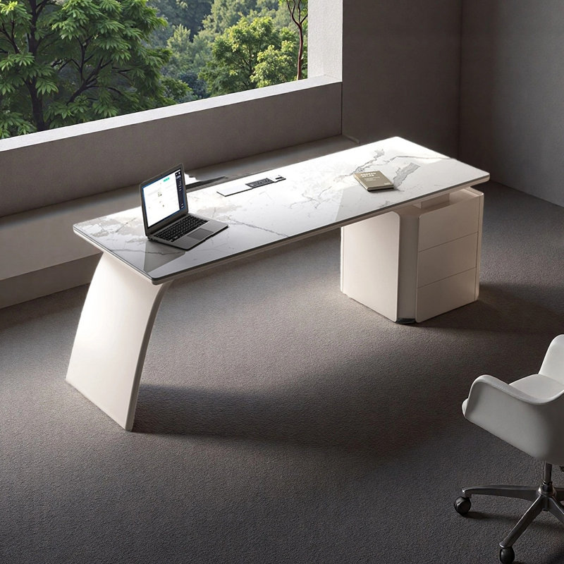 Bureau d'ordinateur moderne de luxe, Blanc, H 29,53 po x l 70,87 po x P 27,56 po