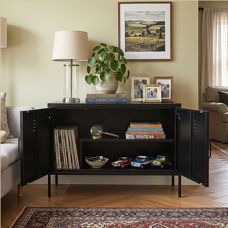 Une armoire de rangement en métal multifonctionnelle, 25.2" H x 39.37" W x 15.75" D, Black