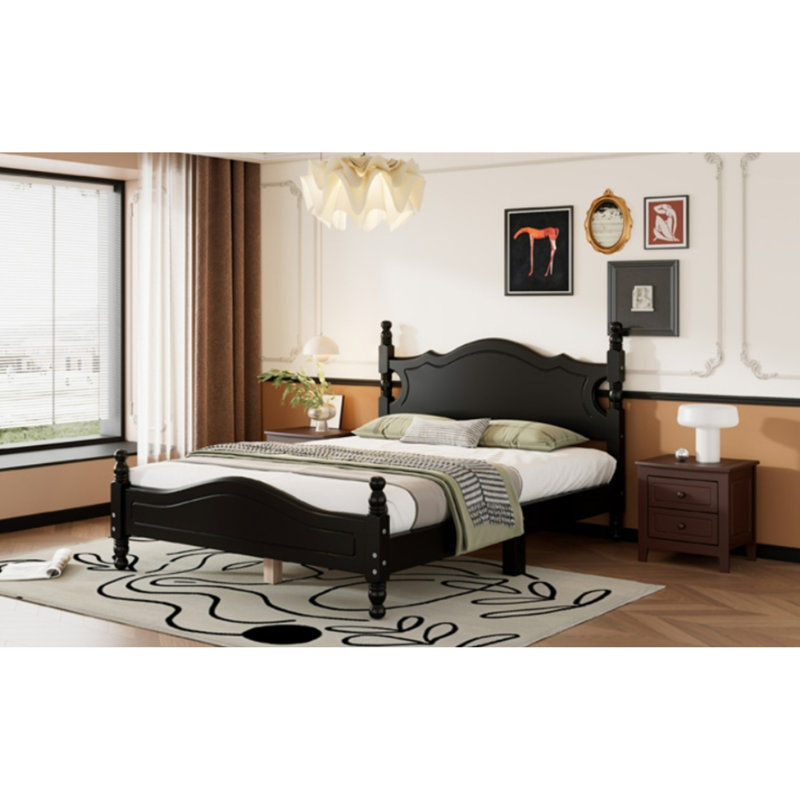 Wood Platform Bed Frame,Retro Style Platform Bed With Wooden Slat Support, White, Full / Double