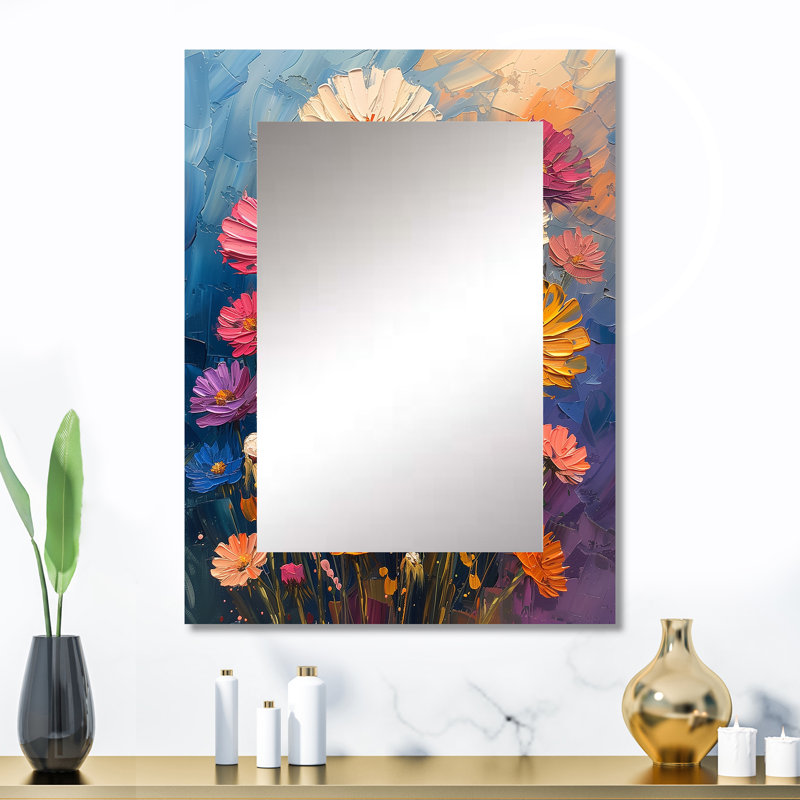 Collage de fleurs de pissenlit blanc mauve II - miroir pissenlit traditionnel, art mural imprimé, 32 po x 24 po