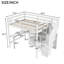 Lit mezzanine double blanc avec bureau en forme de L, tiroirs fonctionnels, armoire et escalier de rangement pour économiser de l'espace-607463924