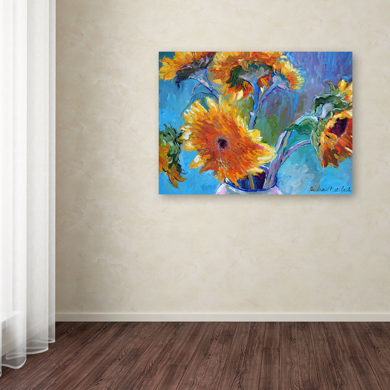 Vibrant Sunflower Impressionist Canvas Art in Blue and Orange