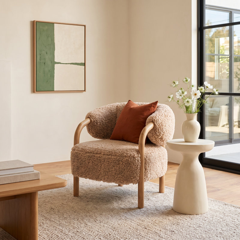 Citrine 29.25" W Armchair, Andes Toast Faux Shearling, Almond Oak