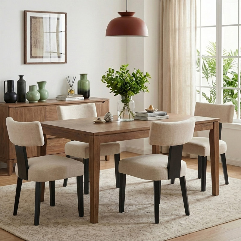 Mid Century Upholstered Side Chairs Farmhouse Dining Chairs With Wood Legs, White