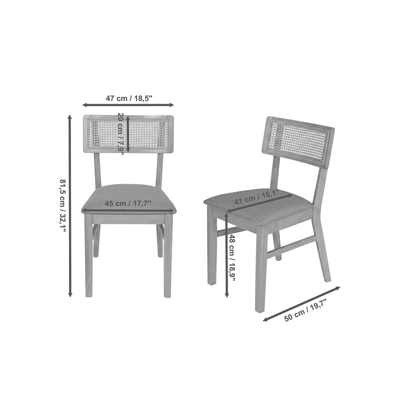 Chaise de salle à manger rembourrée Vienna, ensemble de 2, structure solide de couleur noire, hauteur de l'assise 18,5 po