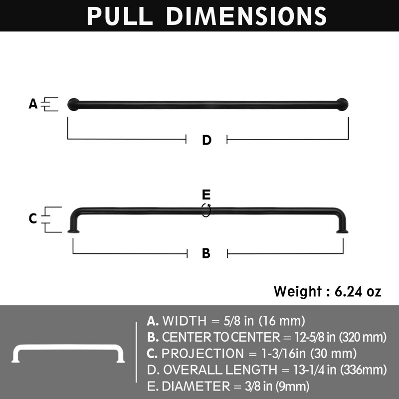 12 5/8" Center Bar Pull Multipack, Black
