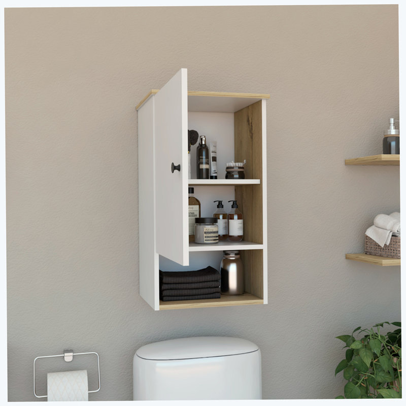 Stylish Medicine Cabinet with Two Internal Shelves and Soft Close System, White/Brown