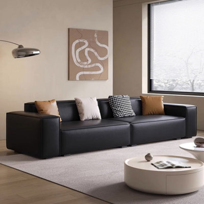 Black Genuine Leather Modular Sofa cushion couch