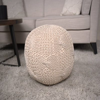 Pouf tricoté rond en coton tricoté - beige
