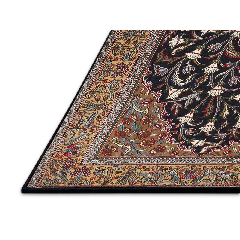 Brun floral DiSalvo/bleu/jaune Tapis décoratif, Rectangle 7 pi x 9 pi