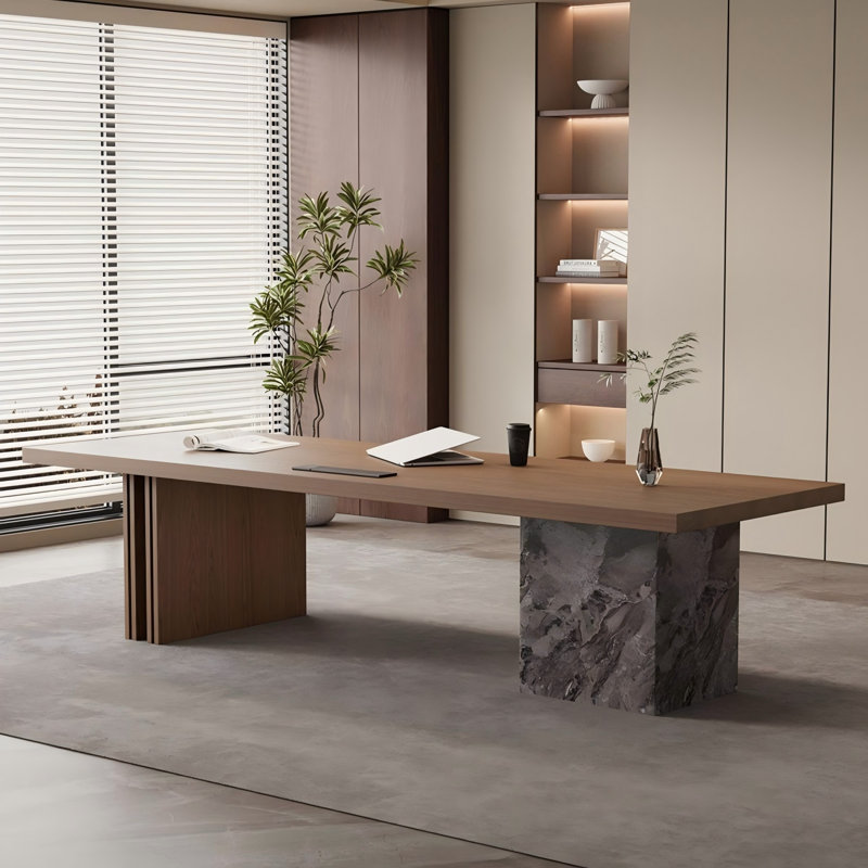 Bureau rectangulaire rétro en bois massif brun, H 28,74 po x l 55,12 po x P 27,56 po