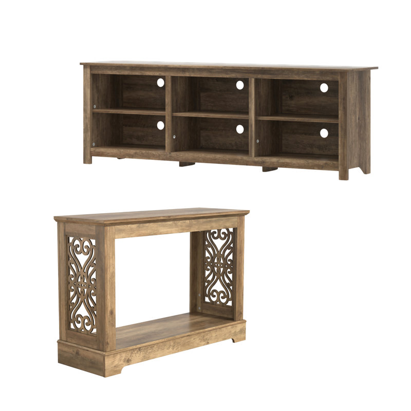 Ensemble de 2 pièces de console et de meuble télé Inniss, Chêne noueux, Knotty Oak