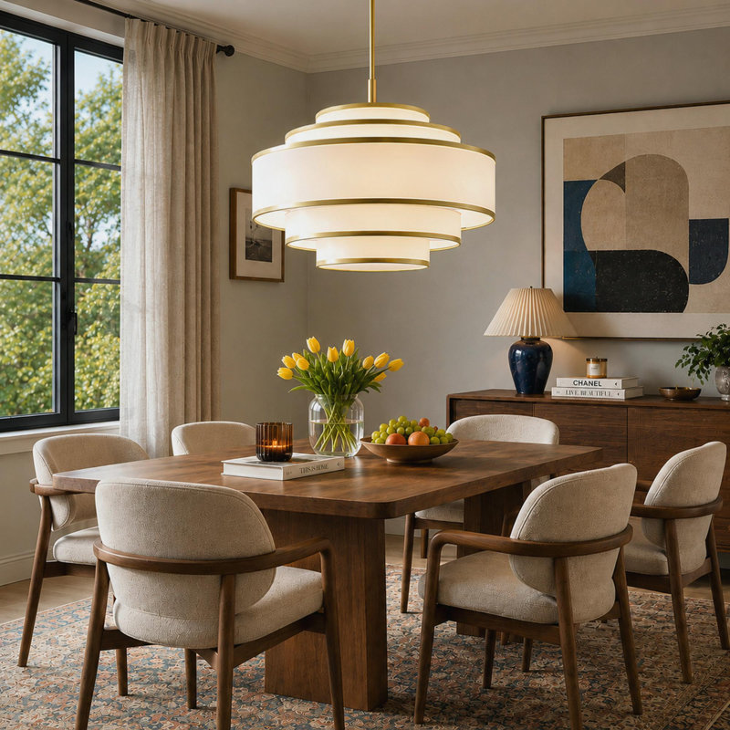 Aasim 24" 5-Light Dimmable Tiered Drum Chandelier, Gold