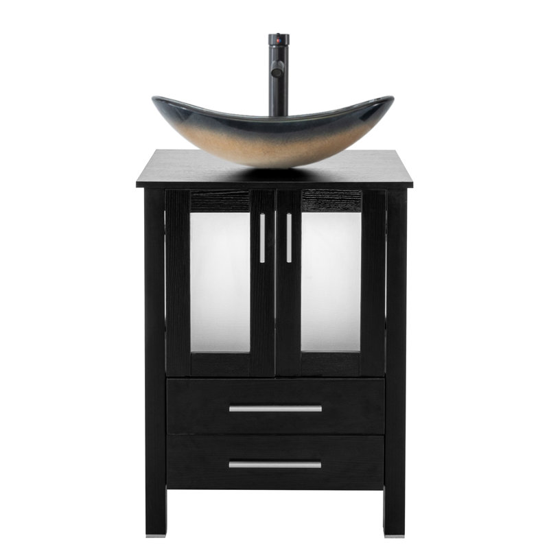 Finition de la base: finition du plateau blanc: meuble-lavabo simple autoportant bleu de 24 po avec comptoir en bois manufacturé