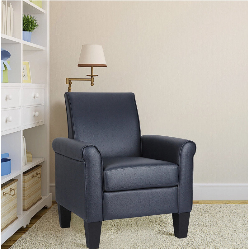 Fauteuil rembourré en similicuir de 29 po Alrun, Similicuir bleu