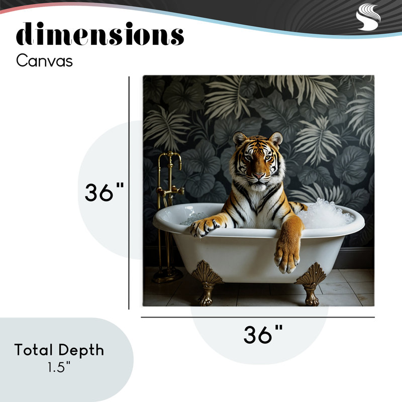 «Tiger in Exotic Bubble Bath Canvas», design par Lettré et doublé, H 36 po x l 36 po