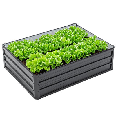 4X3x1ft Black Metal Galvanized Raised Garden Bed, Planter With Support Rods For Stable Planting In Balconies 47.235.513.4 Inches Outdoor Open Base Root Development