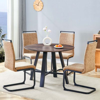 Ensemble de table et de chaises Table de salle à manger ronde minimaliste moderne de 42 pouces de diamètre. Convient pour la cuisine, la salle à manger, etc.