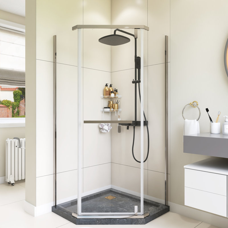 34,75 po X 72 po sans cadre porte de douche pivotante sans cadre en chrome, Chrome