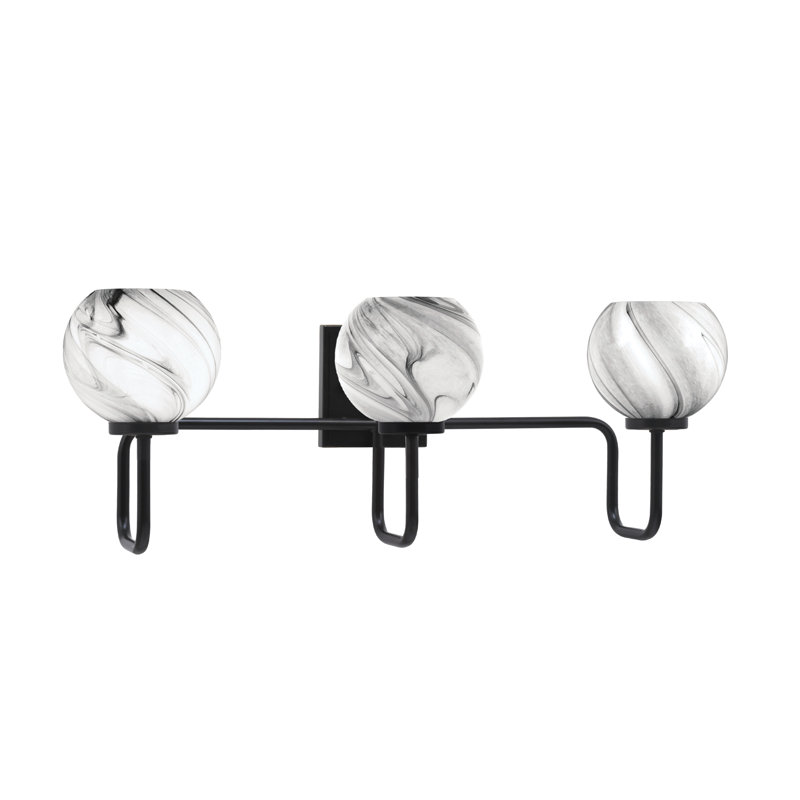 Barre d'éclairage de salle de bain 3 lumières Amarmula, finition noir mat, verre onyx 5,75 po, Noir