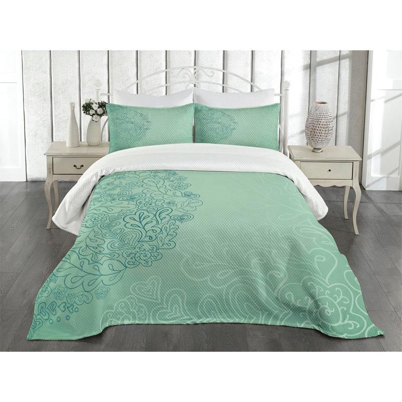 Mint Green Quilted Queen Bedspread Set with Pillow Shams