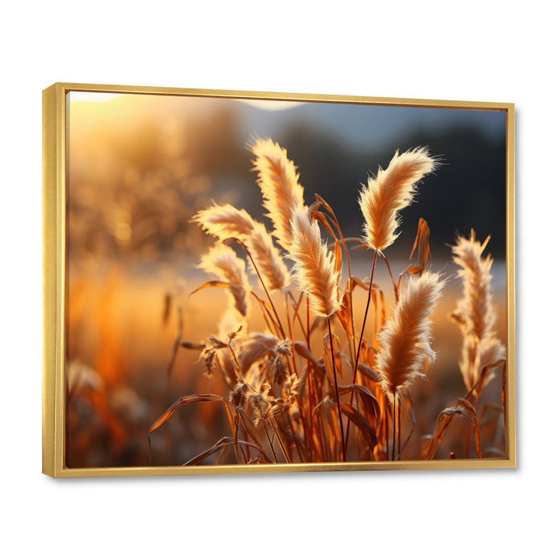 «Country Charm Fields of Gold» - campagne grand art mural, H 34 po x l 44 po x P 1,5 po, Cadre flottant doré