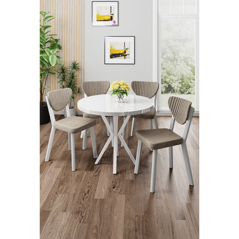 Ensemble de table et chaises de salle à manger (5 pièces), White, Cappuccino, White