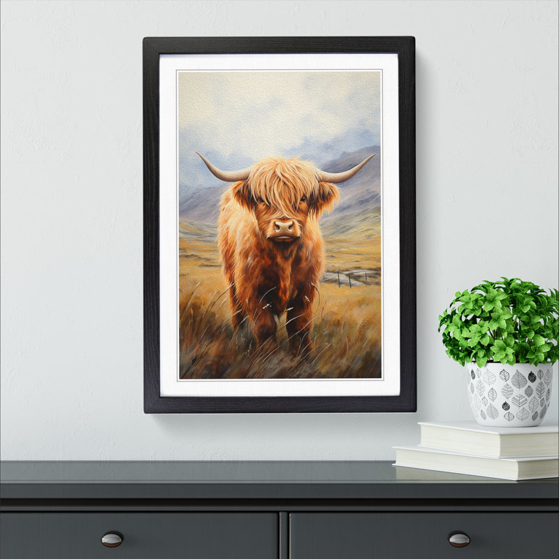 Highland Cow Realism Framed Print, 46cm H x 34cm W x 2cm D, Black