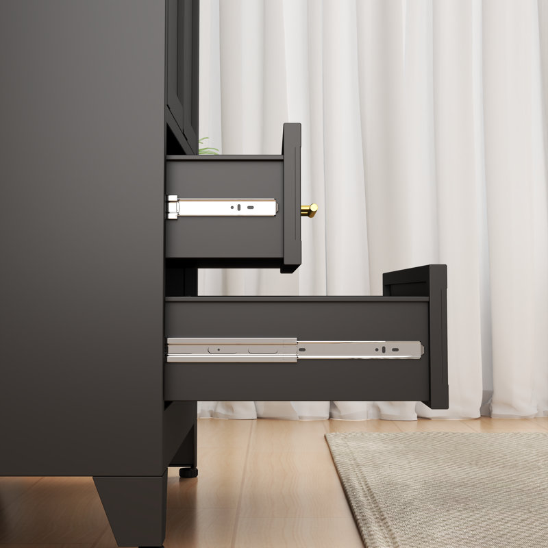 Armoire-penderie autoportante moderne en métal avec barre de suspension et tiroirs Mel Break, Noir, noir, noir, noir