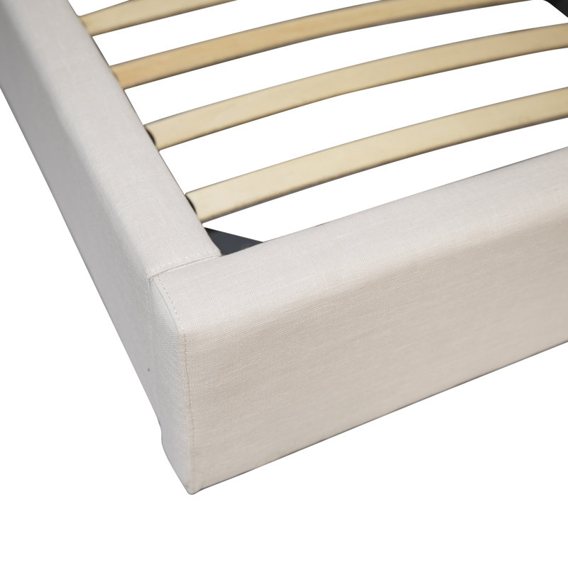 Fabio White Linen Upholstered Panel Platform Bed, Queen, King