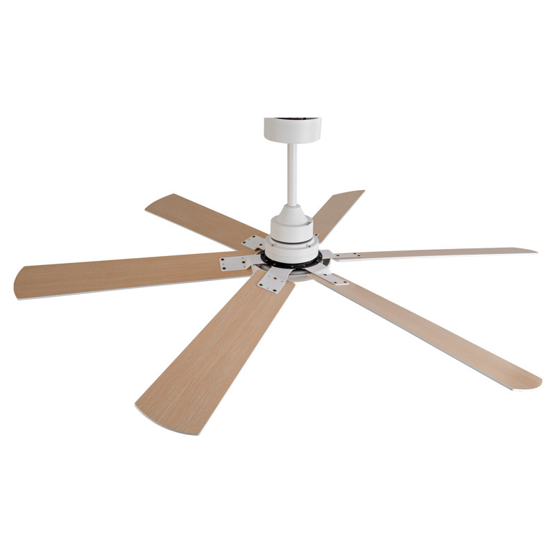 60-inch 6-Blade White Plywood Fan Blade Ceiling Fan Light with Remote Control—DC Inverter, Three Color Temperatures, Six Speed Settings, for Living Room and Dining Room