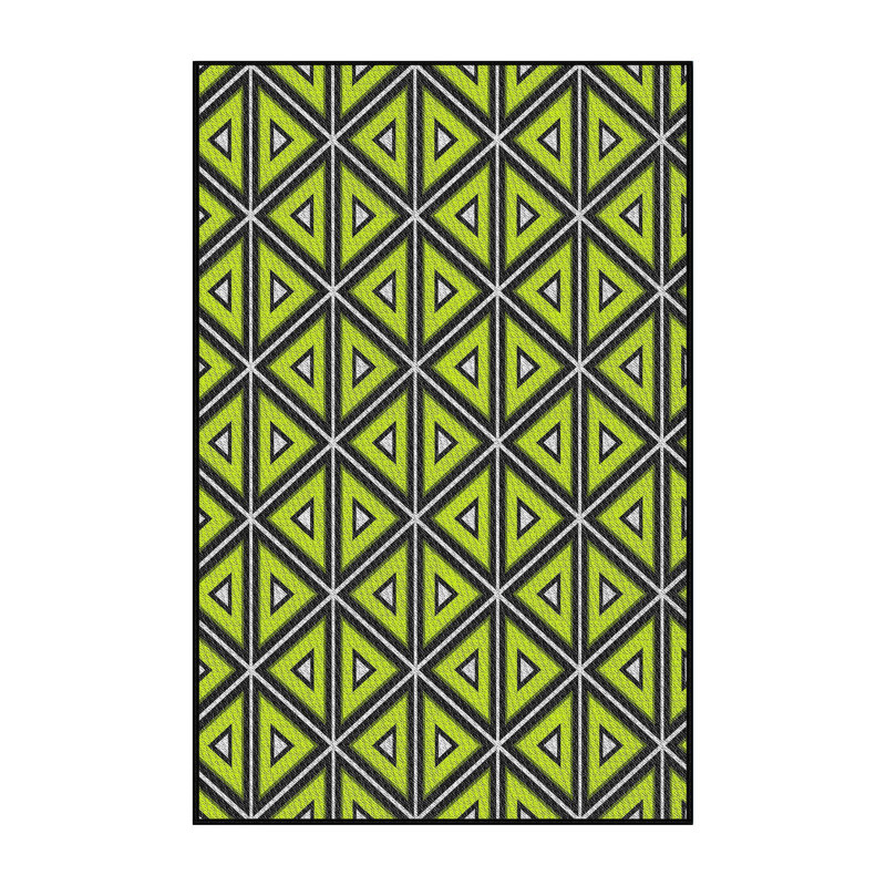 Laine tissée à la machine à motifs géométriques en laine et polyester vert/noir Tapis décoratif, Rectangle 5 pi x 7 pi