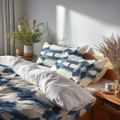 Ensemble d'édredon 6 pièces Modern - Ikat Blue Horizon avec taies décoratives et coussins décoratifs