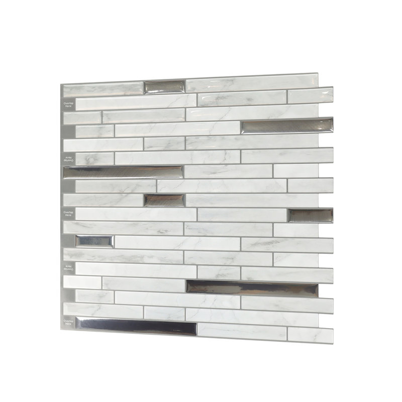Jeedeson 12" x 12" Peel and Stick Tiles Backsplash for Kitchen Backsplash and Bathroom, Marble White/Metal Silver