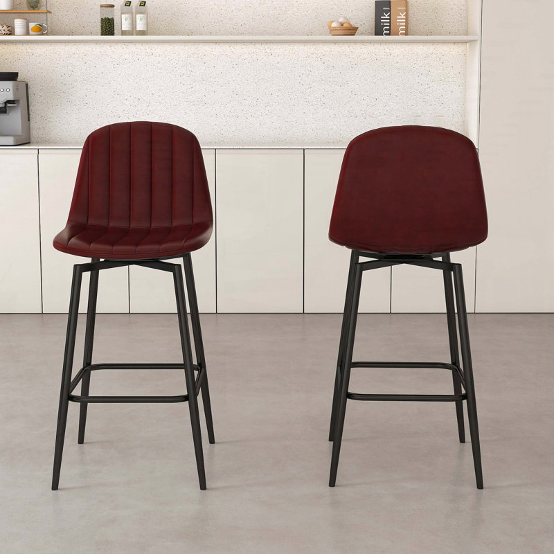 Ensemble de 2 tabourets de bar pivotants modernes avec sièges rembourrés en polyuréthane et pieds en métal