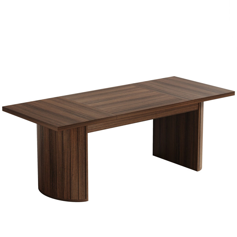 78.74" Farmhouse Walnut Wood Extra Long Dining Table With Dual Base For 6-8 People(Only Table,No Chair)
