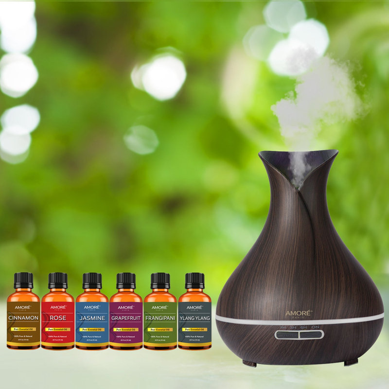 Ensemble-cadeau diffuseur ultrasonique avec huile essentielle, Brun