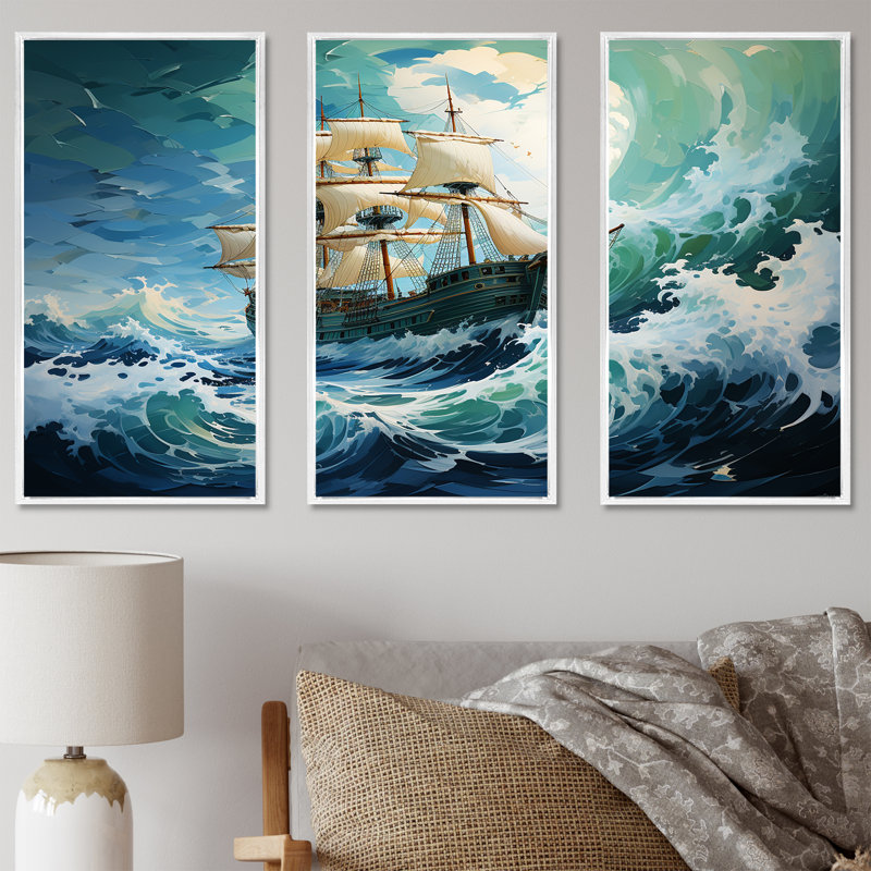 The Pirate Boat Odyssey's Voyage I - Art mural classique, Cadre flottant blanc, H 32 po x l 48 po