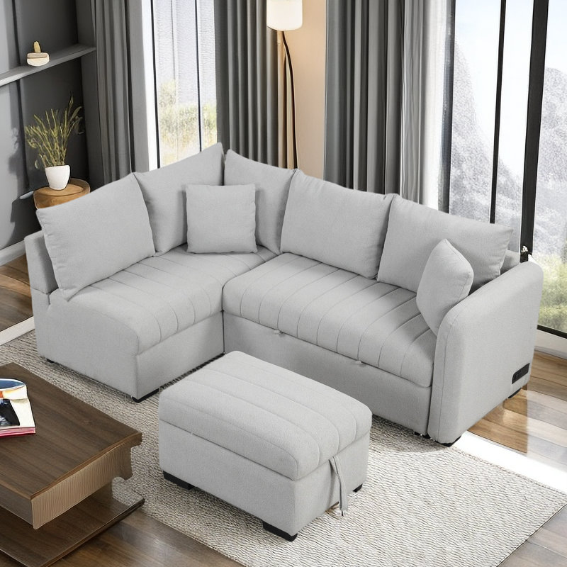 Upholstered Sectional, Gray Fabric