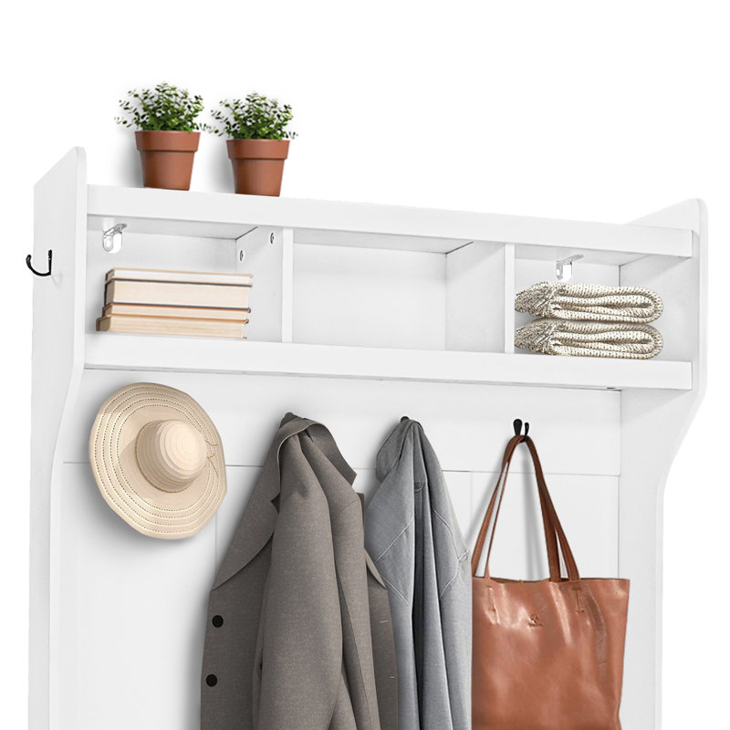 Hall Tree 38.19'' Wide with Bench and Shoe Storage, White