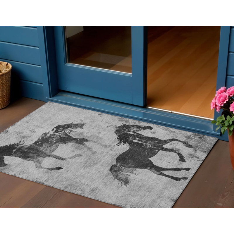Tapis extérieur gris et gris anthracite lavable à cheval 3 pi x 5 pi