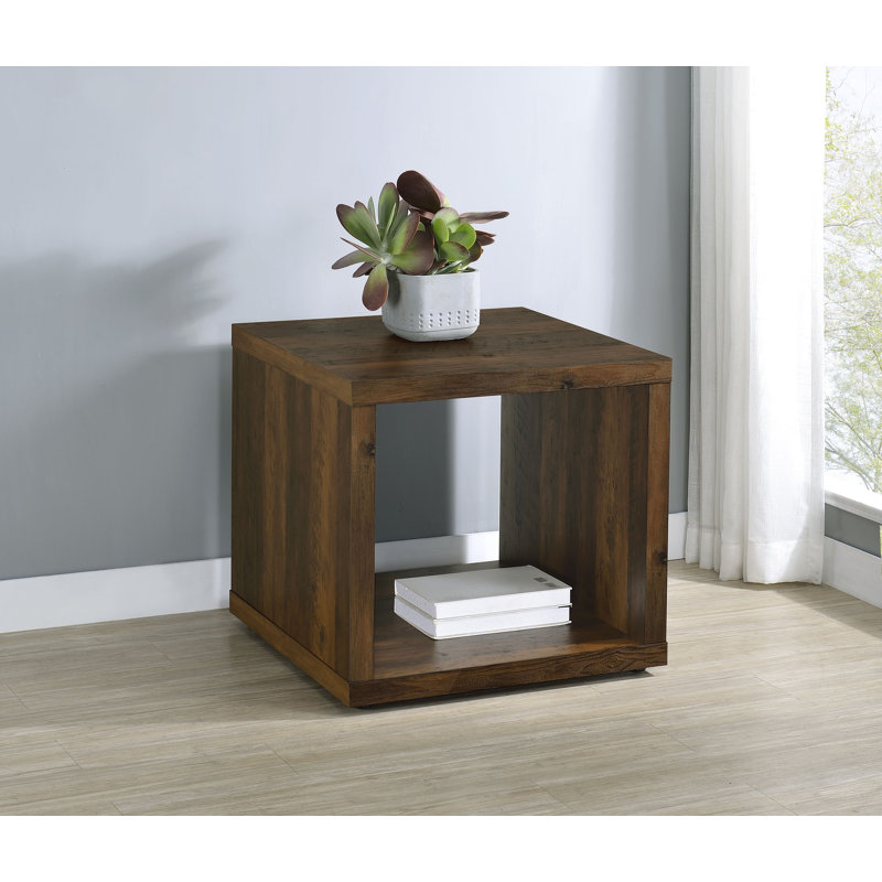 Ashberry Square Engineered Wood Side End Table, Dark Brown Wood