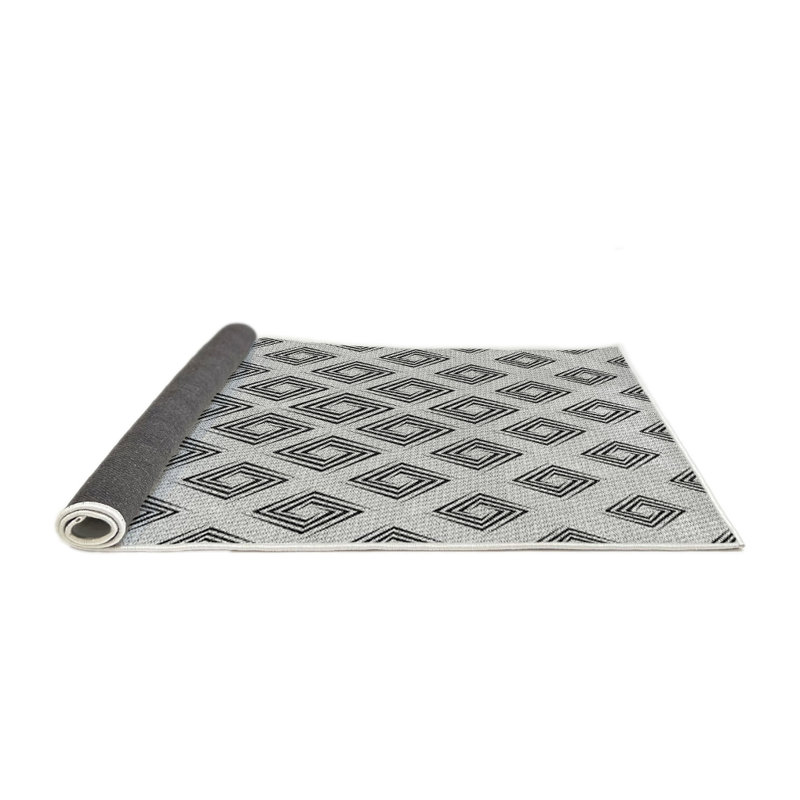 Tapis noir/blanc cassé à motifs, Rond 6 pi