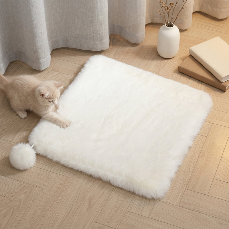 Ensemble de 2 coussins de lit pour chien en fausse fourrure de lapin, 14 po x 14 po, coussin de remplacement pour arbre à chat, perchoir de fenêtre, support, cage, chenil